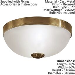 Loops 2 PACK Wall Flush Ceiling Light Colour Bronzed Shade White Satin Glass E27 60W - thumbnail 2