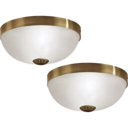 Loops 2 PACK Wall Flush Ceiling Light Colour Bronzed Shade White Satin Glass E27 60W - thumbnail 1