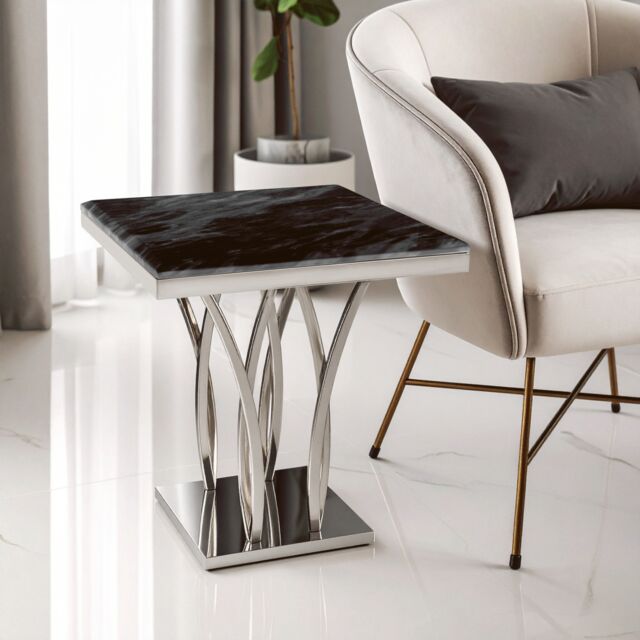 Orsina Stunning White Marble & Gold Side Table, Gold Polished Bedside Table, Square Shaped Table With Marble Top in Silver - image 1