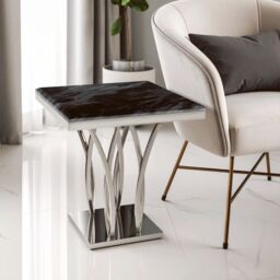 Orsina Stunning White Marble & Gold Side Table, Gold Polished Bedside Table, Square Shaped Table With Marble Top in Silver - thumbnail 1