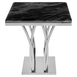Orsina Stunning White Marble & Gold Side Table, Gold Polished Bedside Table, Square Shaped Table With Marble Top in Silver - thumbnail 3