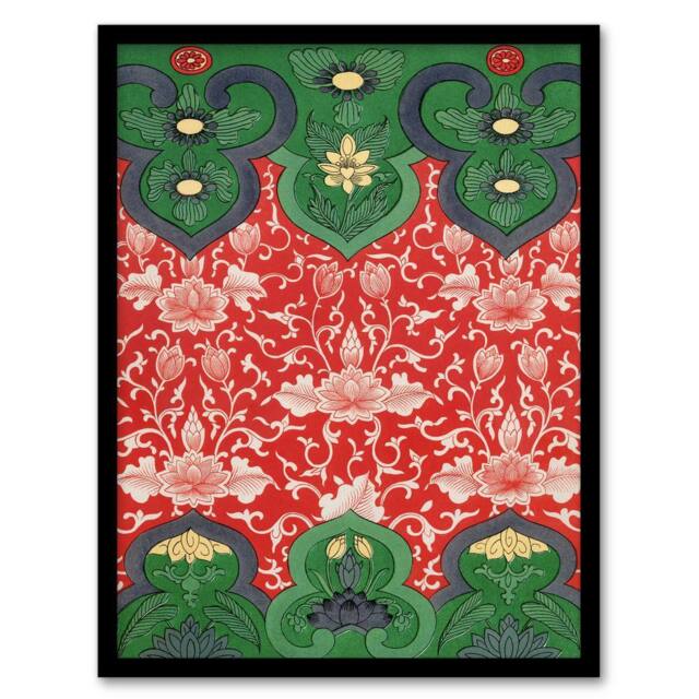 Artery8 Owen Jones Arabesque Floral Red Green Pattern Framed Wall Art Print - Size: A4 - image 1