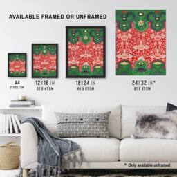 Artery8 Owen Jones Arabesque Floral Red Green Pattern Framed Wall Art Print - Size: A4 - thumbnail 3