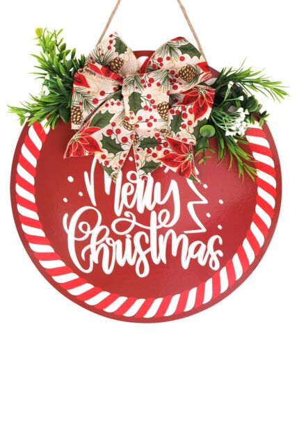 Neel Blue Round Christmas Wall Hanging Sign - 29.5cm in Red - image 1