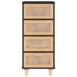 Berkfield Home Sideboard Black 40x30x90 cm Solid Wood Pine & Natural Rattan - Size: 40 x 30 x 90 cm - thumbnail 4