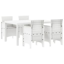 Berkfield Home 5 Piece Garden Dining Set with Cushions White Poly Rattan - thumbnail 2
