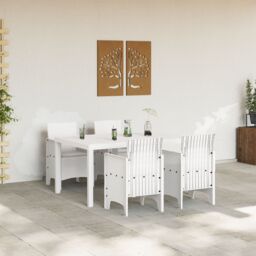 Berkfield Home 5 Piece Garden Dining Set with Cushions White Poly Rattan - thumbnail 3