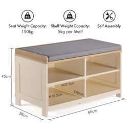 VonHaus Hallway Organiser Shoe Storage Bench with Seat in Cream - Size: 1 Pack - thumbnail 8