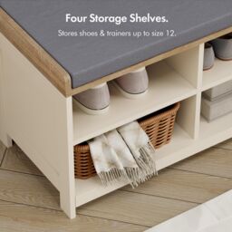 VonHaus Hallway Organiser Shoe Storage Bench with Seat in Cream - Size: 1 Pack - thumbnail 6