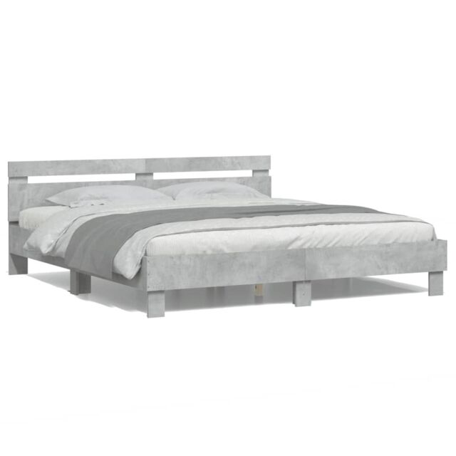 Berkfield Home Bed Frame with LED without Mattress Concrete Grey 180x200 cm Super King - image 1