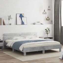 Berkfield Home Bed Frame with LED without Mattress Concrete Grey 180x200 cm Super King - thumbnail 3