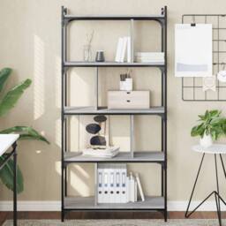 Berkfield Home Bookcase 5-Tier Grey Sonoma 76x32x158 cm Engineered Wood - Size: 76 x 32 x 158 cm - thumbnail 2