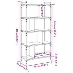 Berkfield Home Bookcase 5-Tier Grey Sonoma 76x32x158 cm Engineered Wood - Size: 76 x 32 x 158 cm - thumbnail 9
