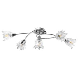 Berkfield Home Ceiling Lamp with Transparent Glass Shades for 5 E14 Bulbs Tulip in Black - thumbnail 3