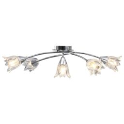 Berkfield Home Ceiling Lamp with Transparent Glass Shades for 5 E14 Bulbs Tulip in Black