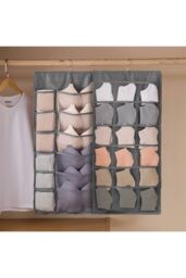 Living and Home Versatile 2-Sided Fabric Hanging Underwear Bra Socks Storage Bag in Grey - thumbnail 1