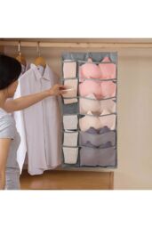 Living and Home Versatile 2-Sided Fabric Hanging Underwear Bra Socks Storage Bag in Grey - thumbnail 2