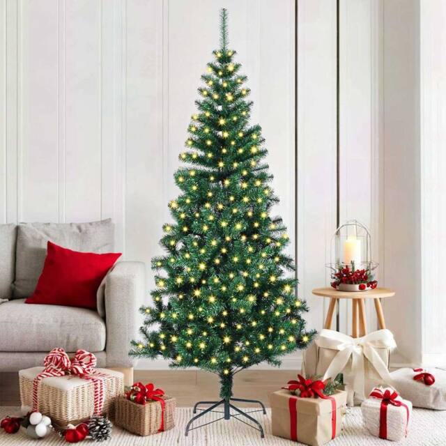 Berkfield Home Artificial Pre-lit Christmas Tree Green 180 cm PVC & Metal - image 1