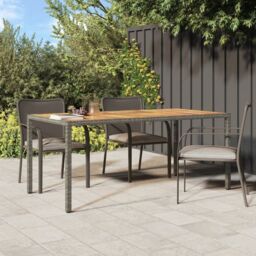 Berkfield Home Garden Table 190x90x75 cm Poly Rattan & Acacia Wood Grey - Size: 190 x 90 x 75 cm - thumbnail 1