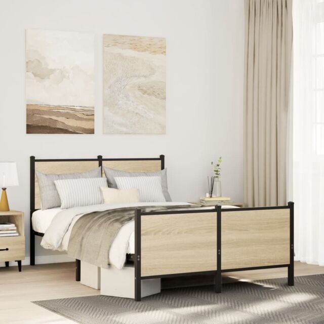 Berkfield Home Metal Bed Frame without Mattress Sonoma Oak 120x190 cm Small Double in Brown - image 1