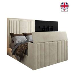 KDMD Ashburnham Upholstered Soft Velvet Cream Tv Bespoke Bed Frame - Size: Super King - thumbnail 3