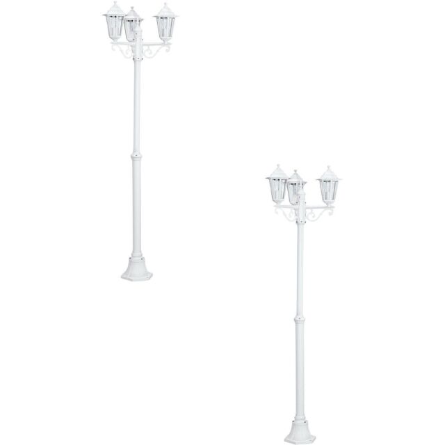 Loops 2 PACK IP44 Outdoor Bollard Light White Aluminium Lantern 3 Arm E27 Lamp Post - image 1