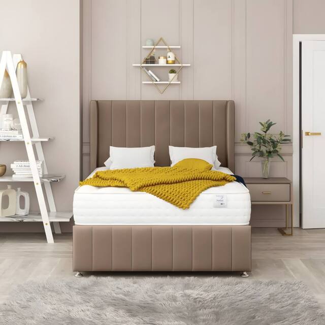 PARADISE BEDS LTD Comfort Mate Velvet Upholstered Double Bed Set in Brown - image 1