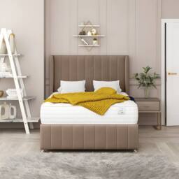 PARADISE BEDS LTD Comfort Mate Velvet Upholstered Double Bed Set in Brown - thumbnail 1