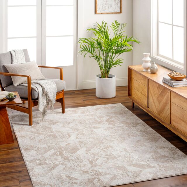 Livabliss San Francisco-Abstract Green Tan Taupe Ivory Modern Marble Living Dining Rug in Dark Brown - Size: 200 cm x 275 cm - image 1