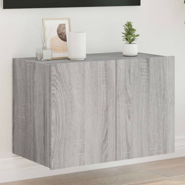Berkfield Home TV Wall Cabinet with LED Lights Grey Sonoma 60x35x41 cm - Size: 60 x 35 x 41 cm - image 1
