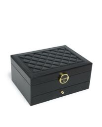 JFY Women's 2 Layers Lockable Jewellery Storage Box With Drawer in Black