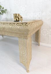 Downton Interiors Light Gold Embossed Metal Mirrored Glass Coffee Table - Agadir Range - Size: Large - thumbnail 3