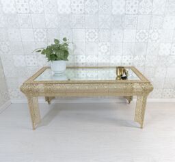 Downton Interiors Light Gold Embossed Metal Mirrored Glass Coffee Table - Agadir Range - Size: Large - thumbnail 2