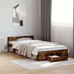 Berkfield Home Modern Bed Frame with Drawer without Mattress Smoked Oak 100x200 cm in Brown - thumbnail 2