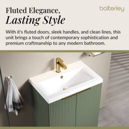 Balterley Satin Green Fluted Floor Standing Vanity, Brushed Brass, 600mm - thumbnail 4