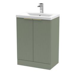 Balterley Satin Green Fluted Floor Standing Vanity, Brushed Brass, 600mm