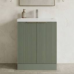 Balterley Satin Green Fluted Floor Standing Vanity, Brushed Brass, 600mm - thumbnail 7