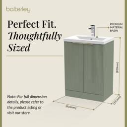 Balterley Satin Green Fluted Floor Standing Vanity, Brushed Brass, 600mm - thumbnail 5