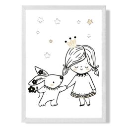 ARTZE Scandi Princess Little & Rabbit Framed Print SIZE: A2 with White Frame in Black - Size: A4 - thumbnail 1