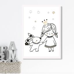 ARTZE Scandi Princess Little & Rabbit Framed Print SIZE: A2 with White Frame in Black - Size: A4 - thumbnail 2