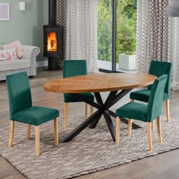 Artemis Home Dosenna Oval Dining Table Set with 4 Maiolo Velvet Chairs in Green - thumbnail 1