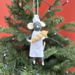 The Alphabet Gift Shop Sourdough Baking Mouse Christmas Decoration in White - thumbnail 1