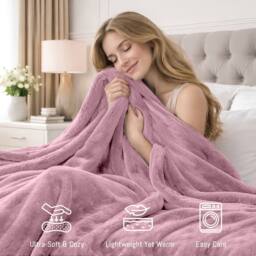 Pamposh Luxury Reversible Pink Fleece Blanket Ultra-Soft Throw for Sofa - Size: Small - thumbnail 4