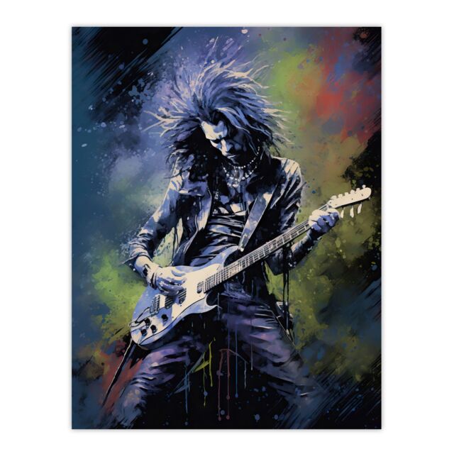 "Artery8 Wall Art Print Gothic Metal Guitar Virtuoso Colourful Artwork Musician Playing Music Solo Poster - Size: W24"" x H32""" - image 1