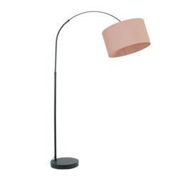 ValueLights Louis Black Arched Curved Floor Lamp with Fabric Drum Lamp Shade & LED Bulb in Dusty Pink - thumbnail 2