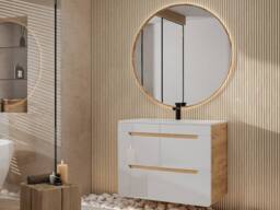 Vente-unique Wall-Hung Bathroom Unit With Inset Basin - Natural & White - 80 Cm in Light Oak - thumbnail 3