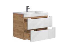 Vente-unique Wall-Hung Bathroom Unit With Inset Basin - Natural & White - 80 Cm in Light Oak - thumbnail 5
