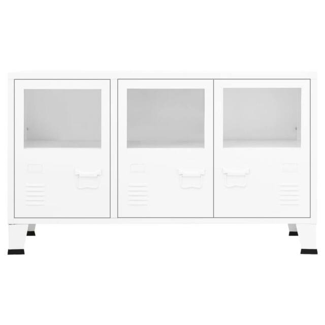 Berkfield Home Industrial Sideboard White 105x35x62 cm Metal & Glass - Size: 105 x 35 x 62 cm - image 1