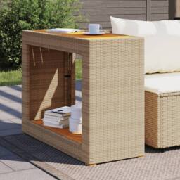Berkfield Home Garden Side Table with Wooden Top Beige 100x40x75 cm Poly Rattan - Size: 100 x 40 x 75 cm - thumbnail 1