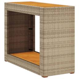 Berkfield Home Garden Side Table with Wooden Top Beige 100x40x75 cm Poly Rattan - Size: 100 x 40 x 75 cm - thumbnail 3